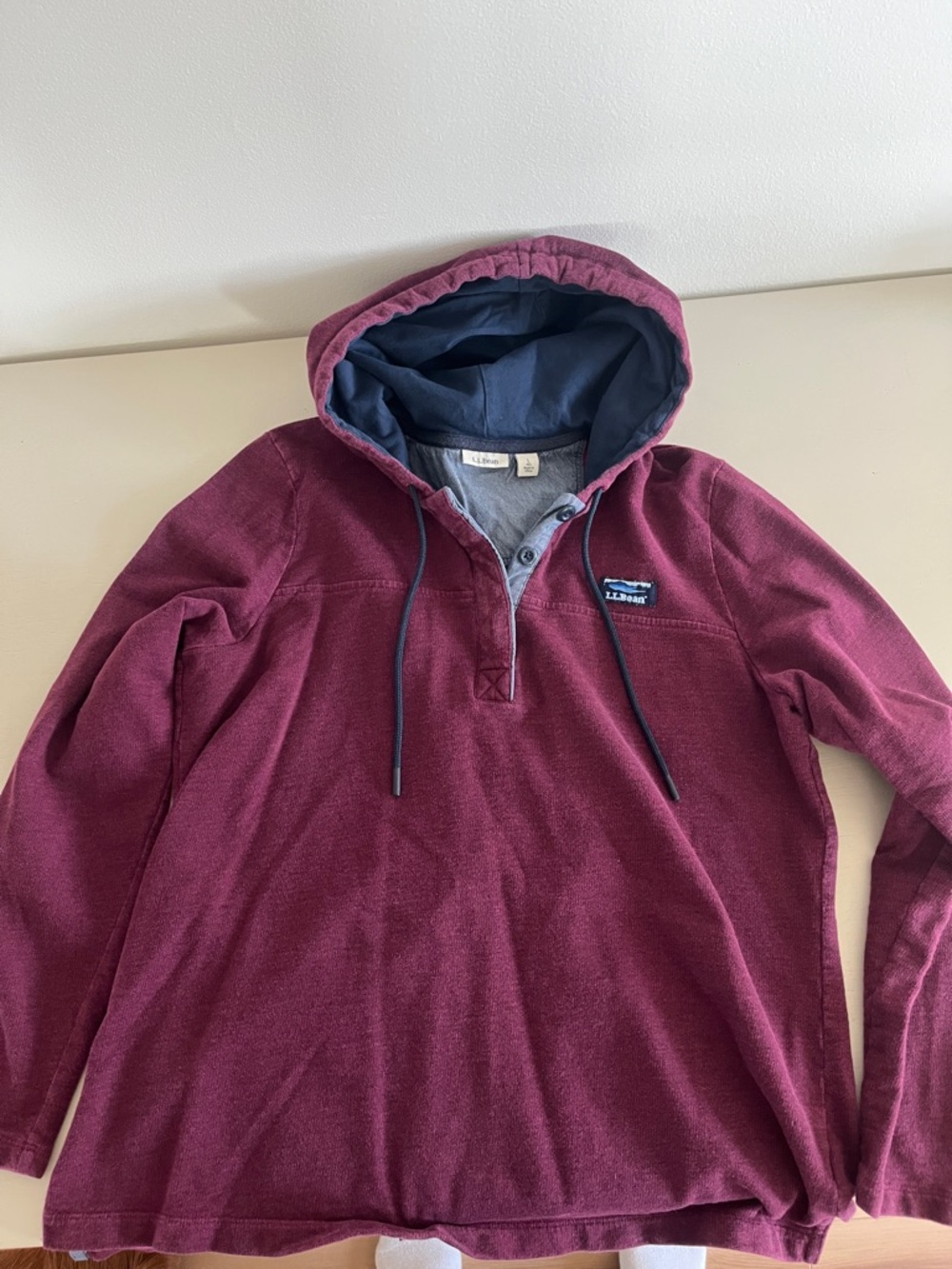 L.L. Bean women’s Hooded Pullover - Wine with Navy Lining